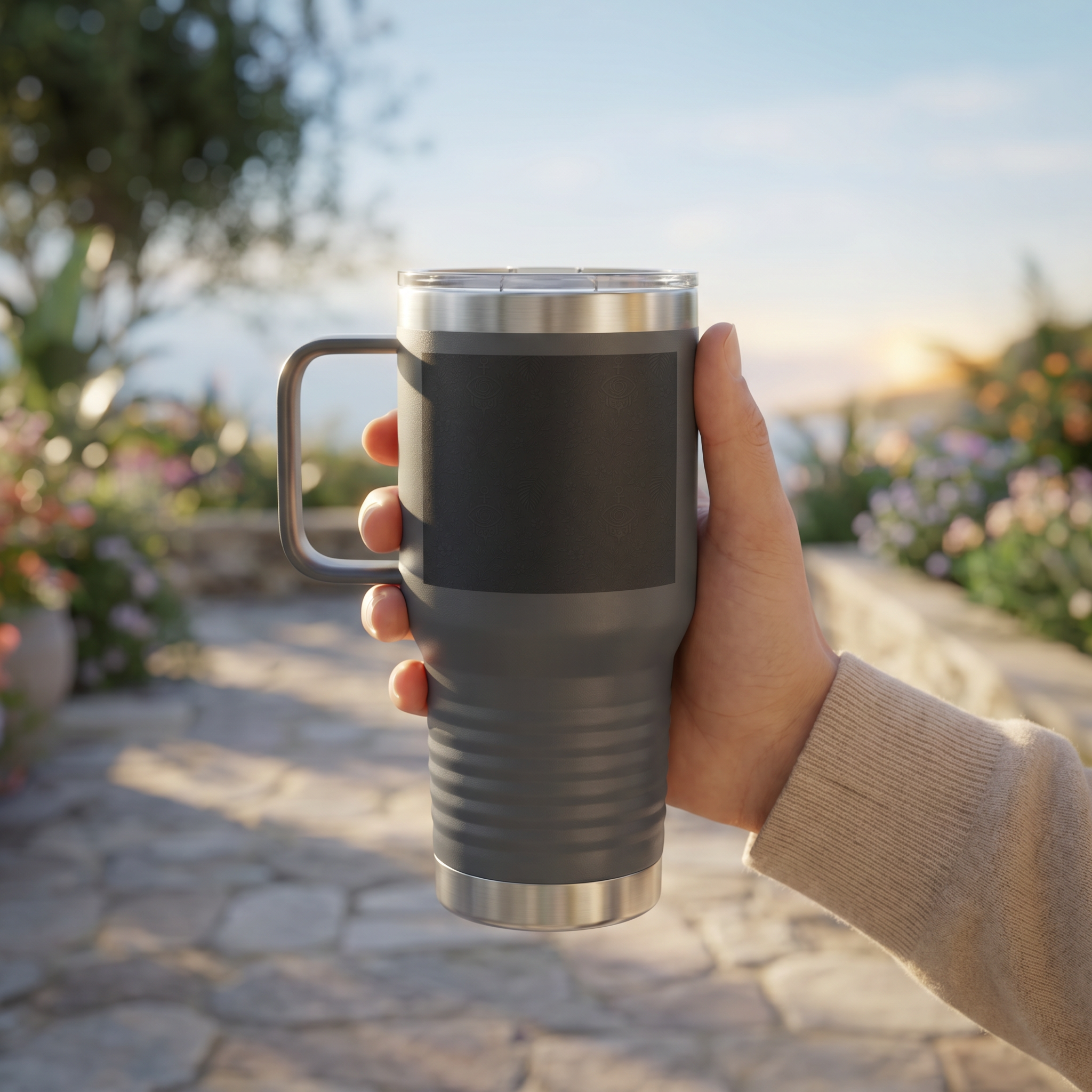 SEV TRAVEL MUG WITH HANDLE — NOIR GRAPHITE SUBTLE BOTANICAL — alternate view 7 of 7