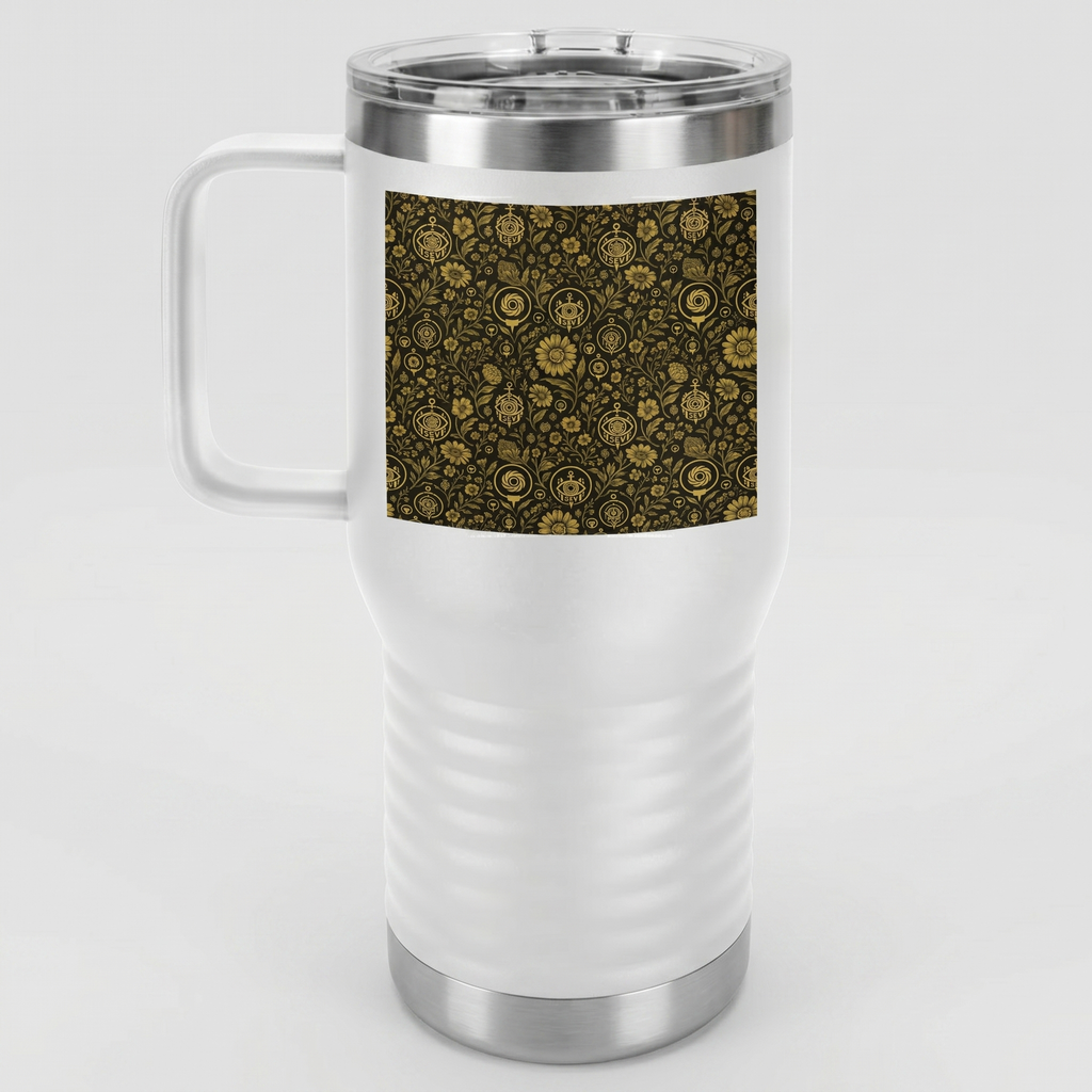 SEV TRAVEL MUG WITH HANDLE — NOIR GRAPHITE WARM GOLD FLORAL — alternate view 2 of 7
