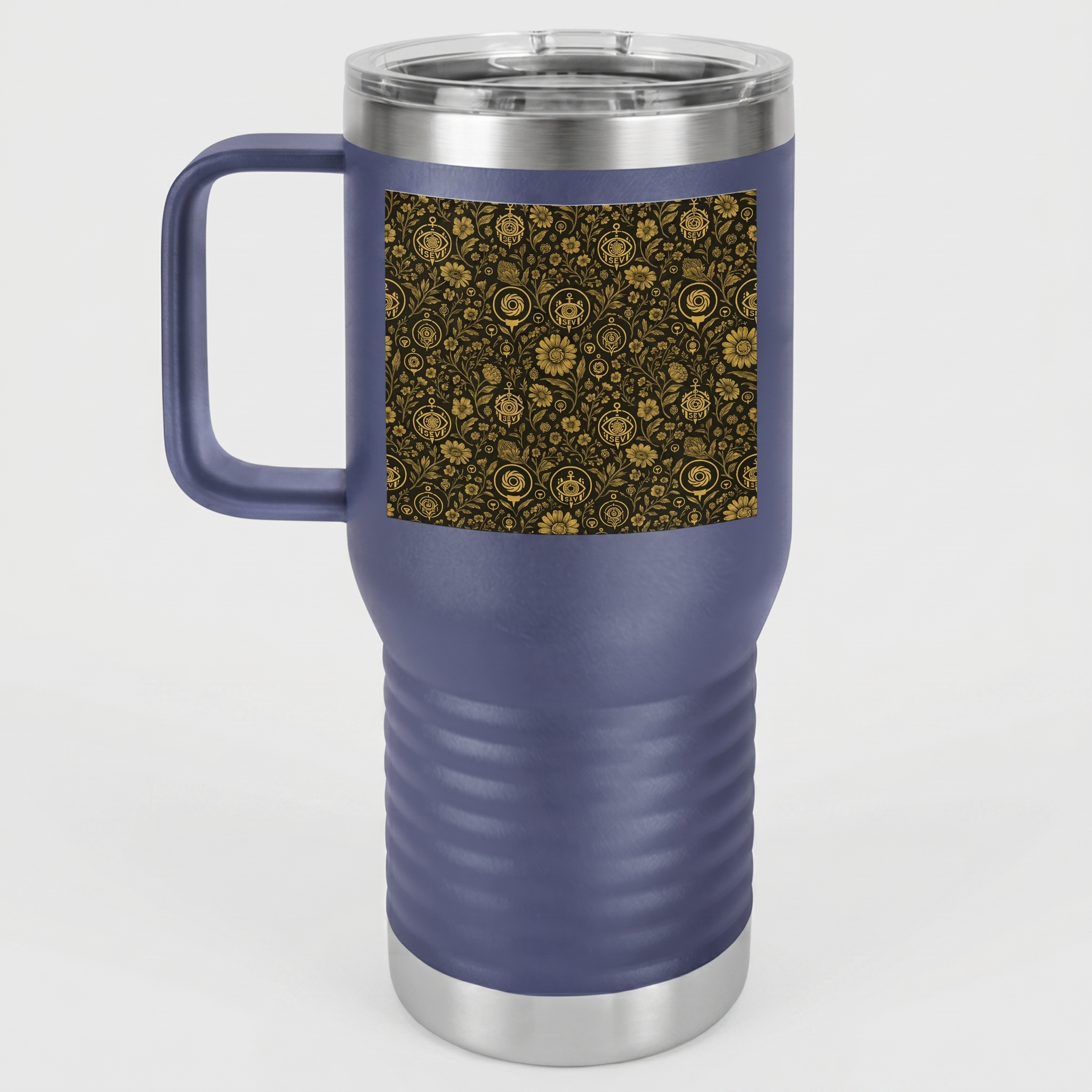 SEV TRAVEL MUG WITH HANDLE — NOIR GRAPHITE WARM GOLD FLORAL — alternate view 6 of 7