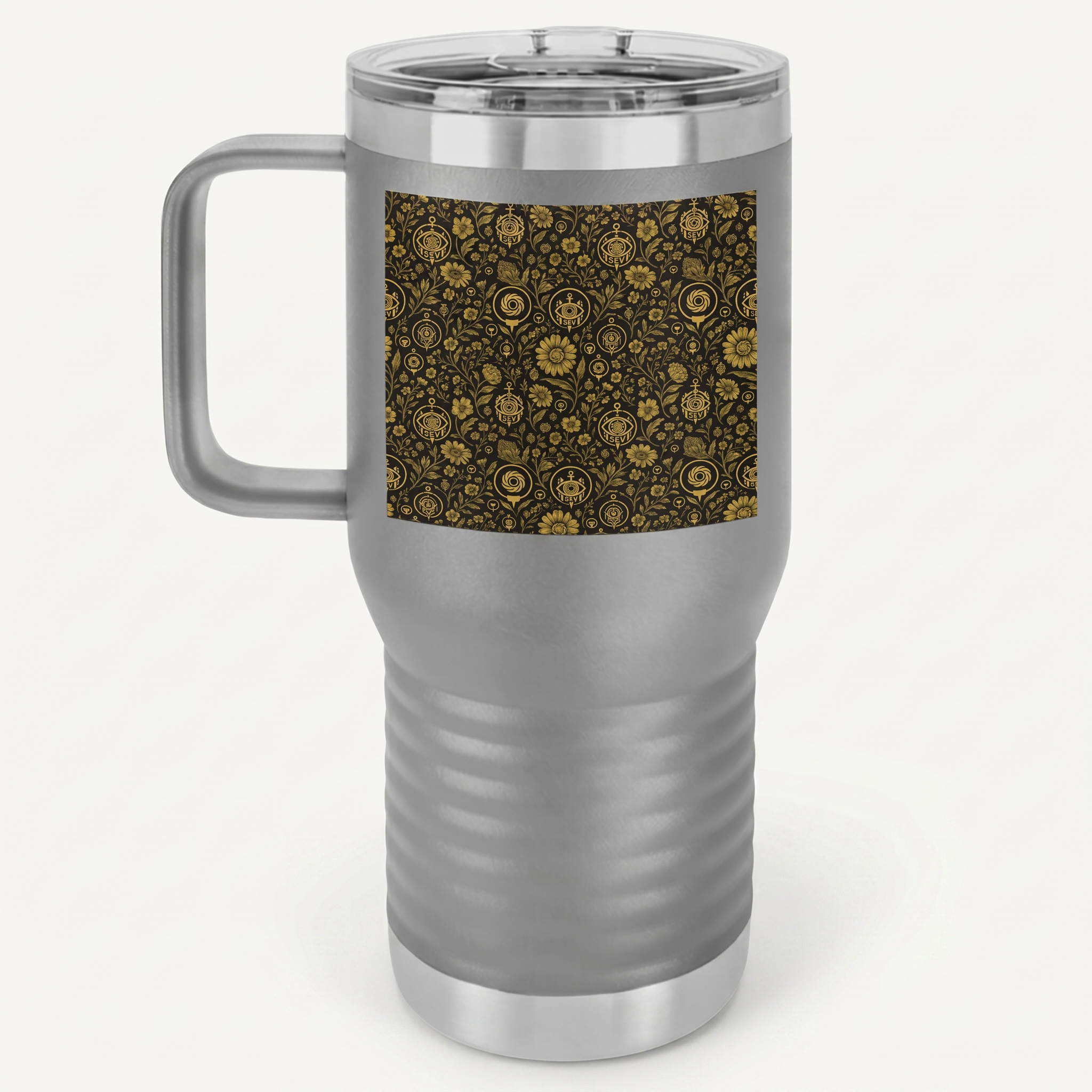 SEV TRAVEL MUG WITH HANDLE — NOIR GRAPHITE WARM GOLD FLORAL — alternate view 5 of 7