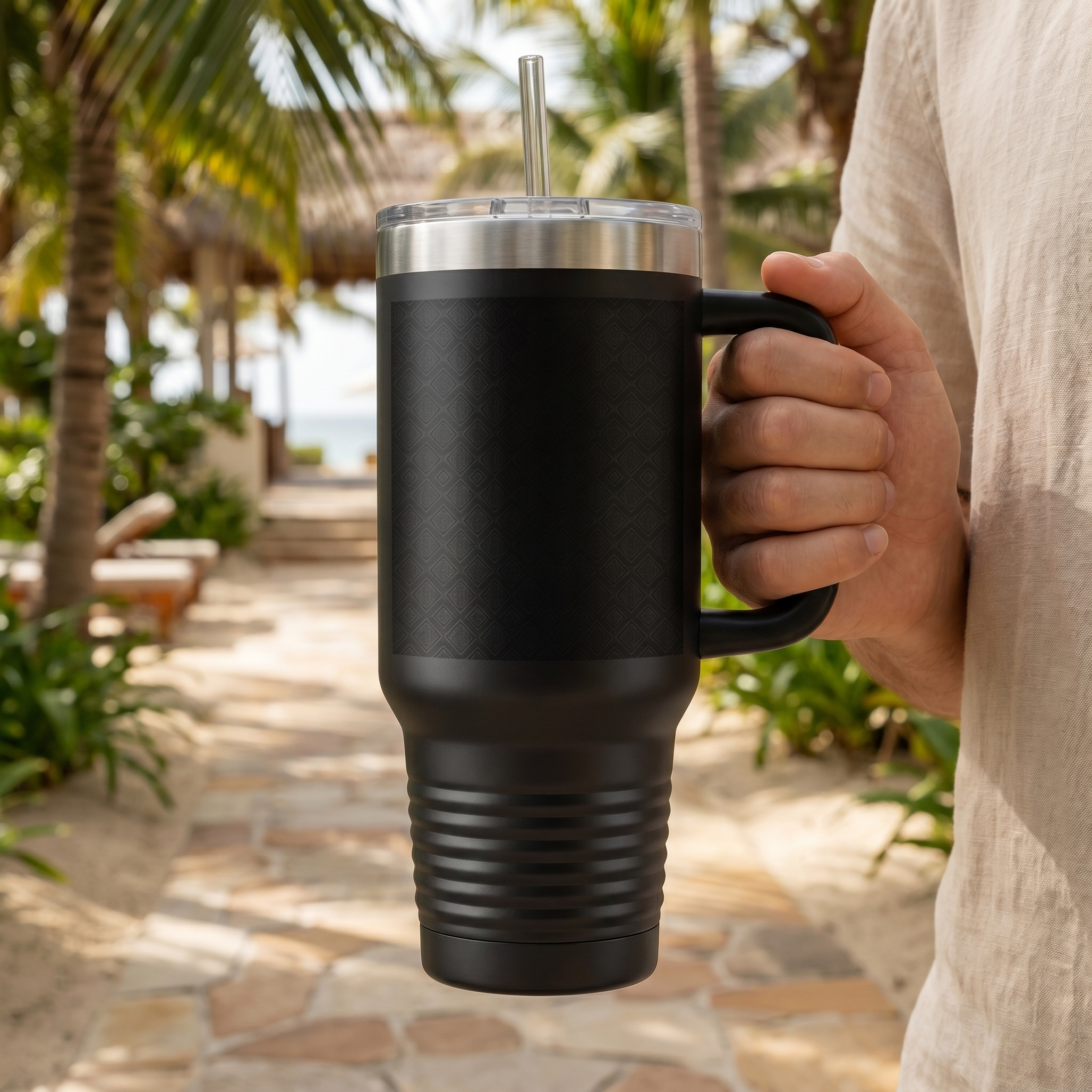 SEV INSULATED TRAVEL MUG WITH HANDLE — NOIR GRAPHITE DIAMOND LINEAR — alternate view 2 of 11