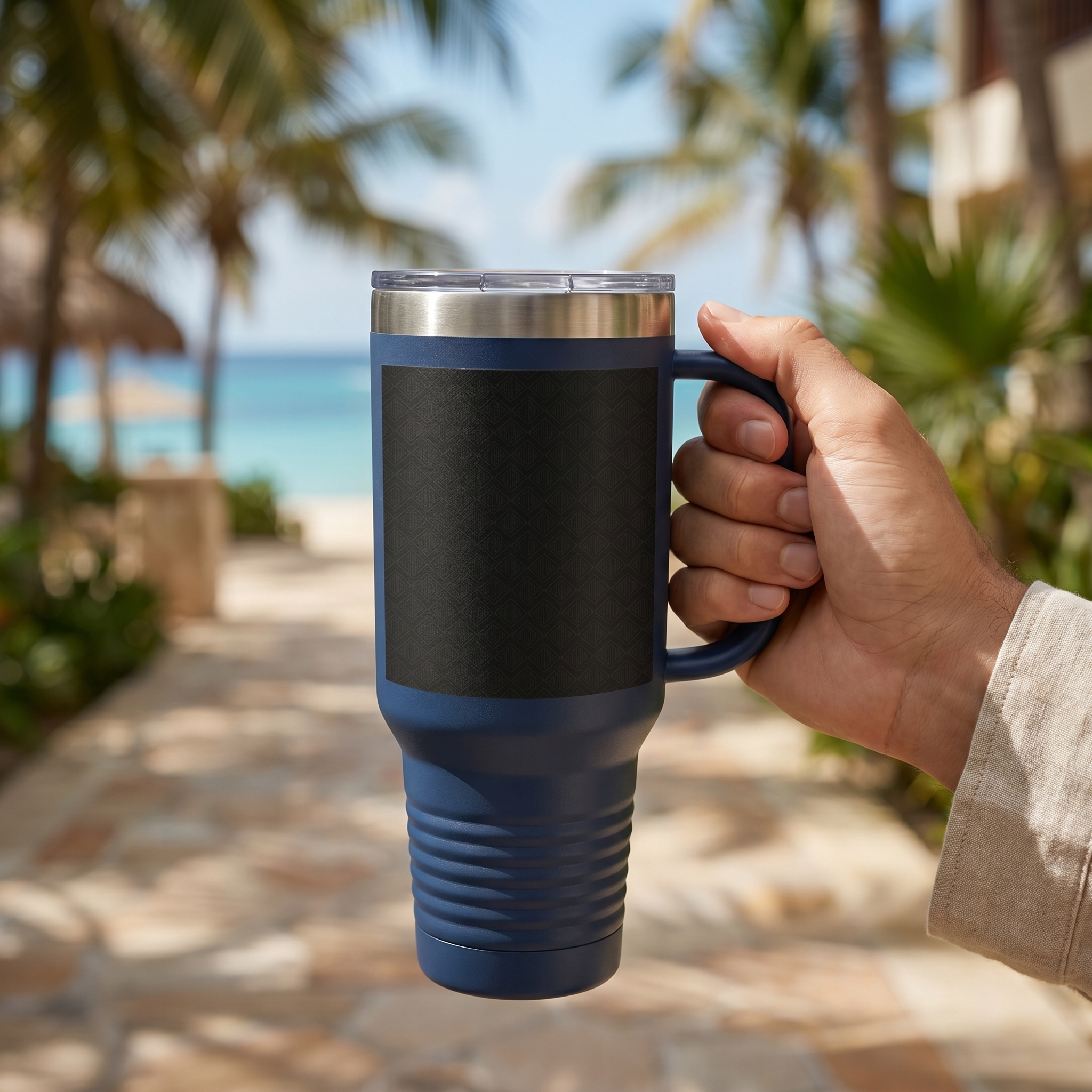 SEV INSULATED TRAVEL MUG WITH HANDLE — NOIR GRAPHITE DIAMOND LINEAR — alternate view 6 of 11