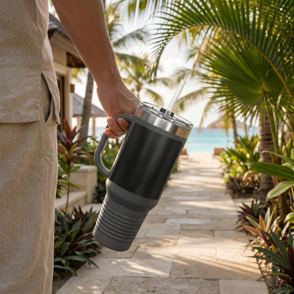 SEV INSULATED TRAVEL MUG WITH HANDLE — NOIR GRAPHITE DIAMOND LINEAR — alternate view 7 of 11