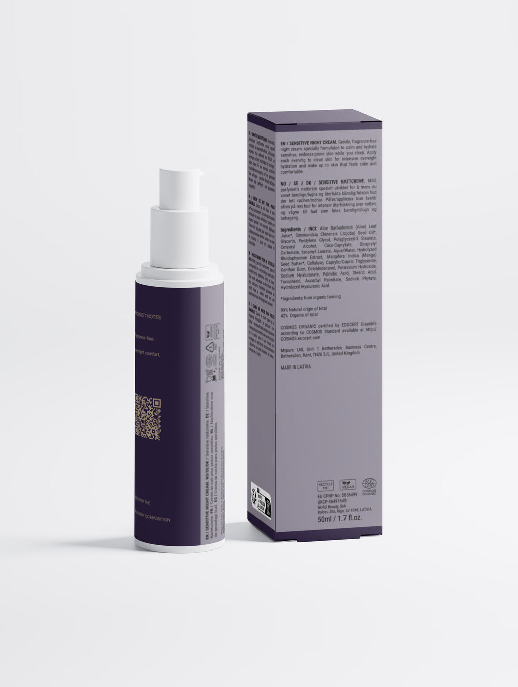Sensitive Skin Overnight Cream reverse label and carton product information