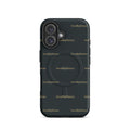 SEV Signature Pattern MagSafe Tough Case in Noir Graphite Gold, matte iPhone 16, back view showing camera opening