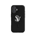 SEV Monogram MagSafe Tough Case — Noir, matte iPhone 16, back view showing camera opening