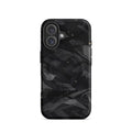 SEV Camouflage MagSafe Tough Case — Noir Obsidian, matte iPhone 16, back view showing camera opening