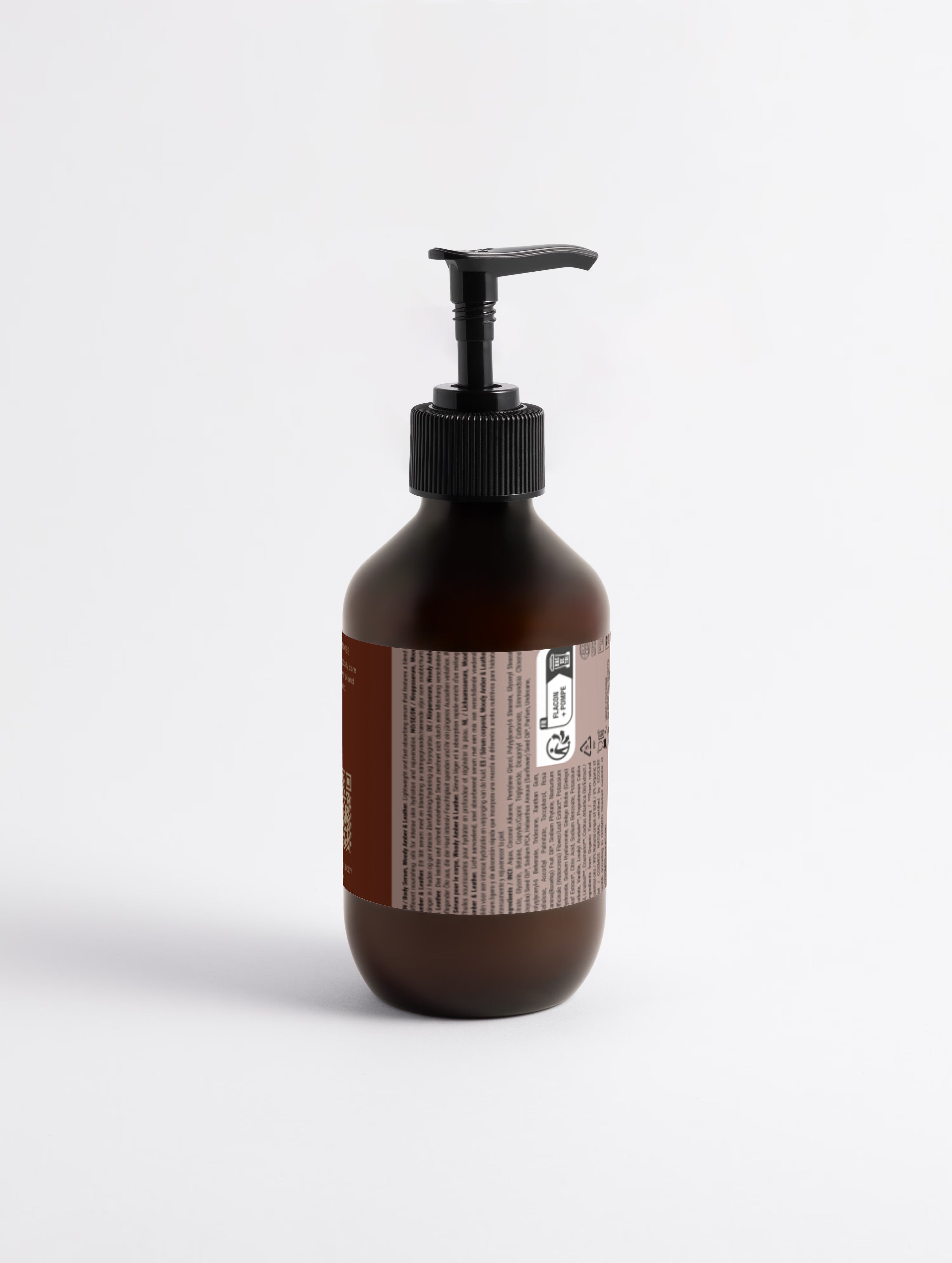 SEV Apothecary Silk Skin Body Serum, Woody Amber & Leather — rear view showing product information