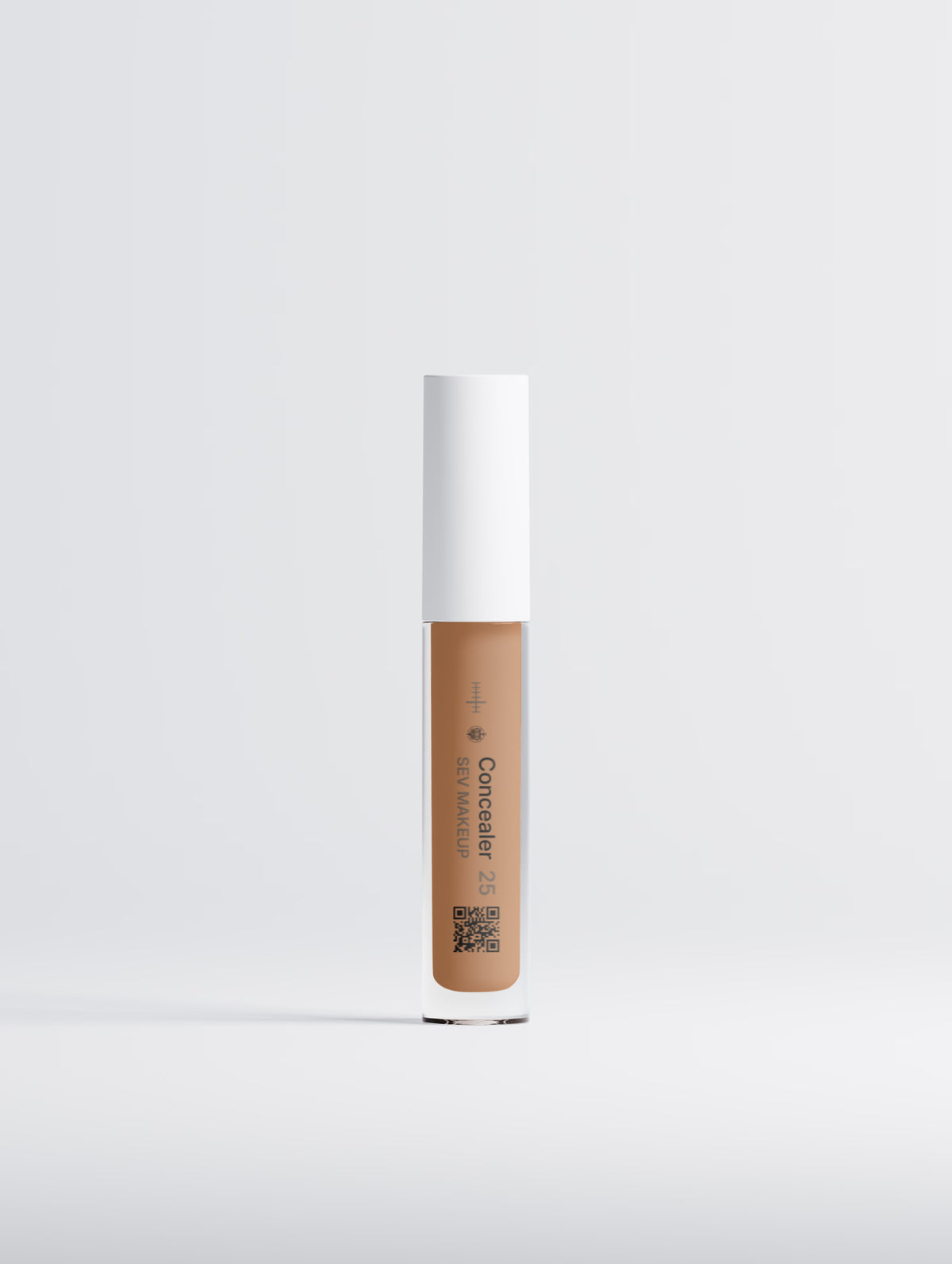 SEV Makeup Correcting Concealer in shade 25 Medium Neutral: a slim 4 ml tube with a white cap, the medium neutral shade visible through the translucent body, marked with the Complexion seven-position shade index and a QR code.