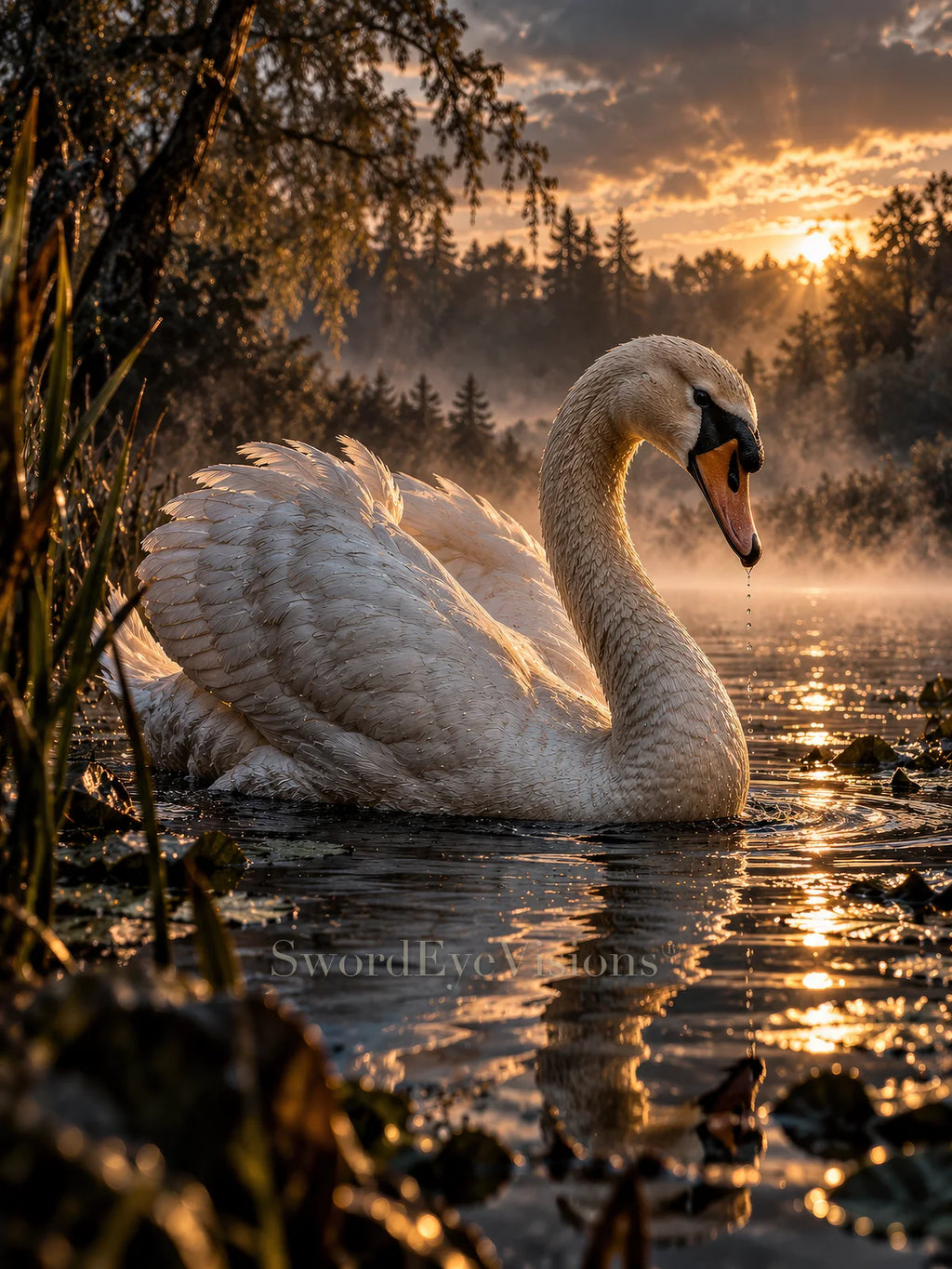 Swan artwork from SEV Fauna, shown without its frame — protected web preview; watermark appears on the display image only, not the supplied print
