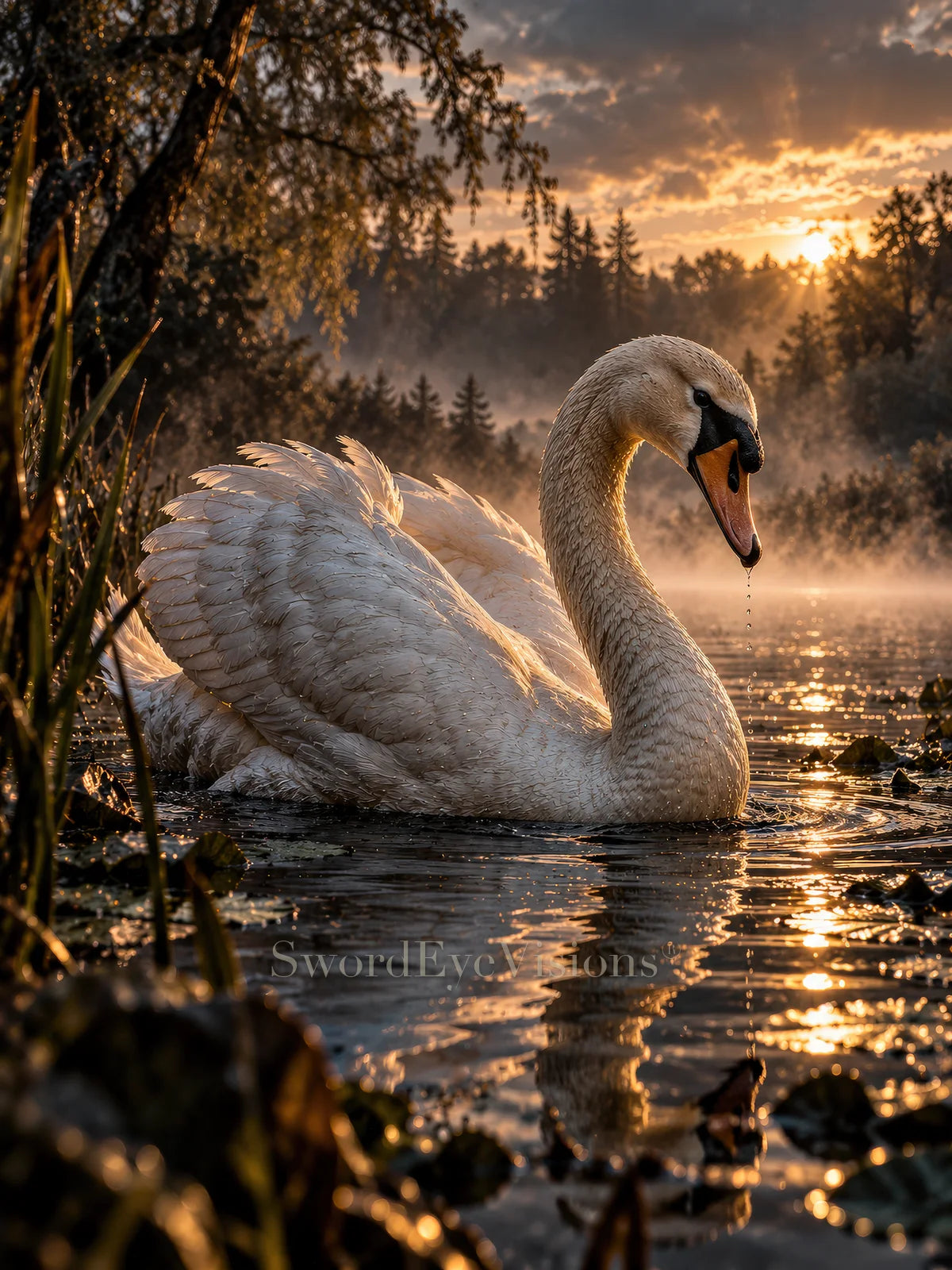 Swan artwork from SEV Fauna, shown without its frame — protected web preview; watermark appears on the display image only, not the supplied print