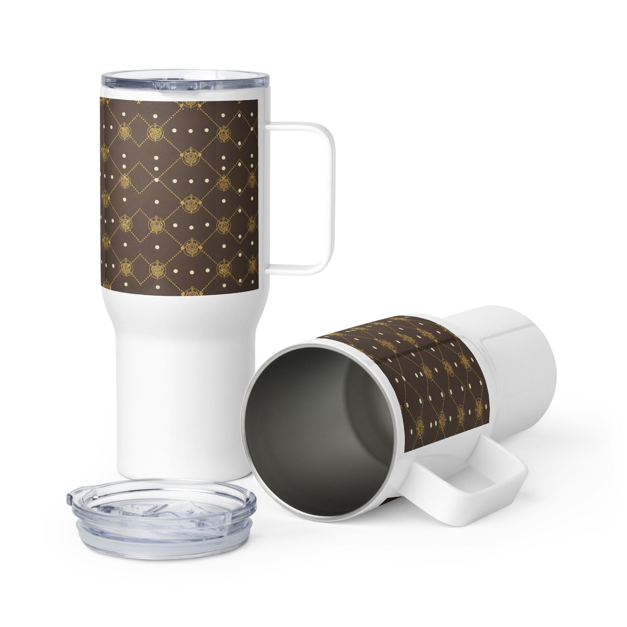 DEEP COCOA TRAVEL MUG WITH HANDLE — DIAMOND MONOGRAM — alternate view 2 of 2