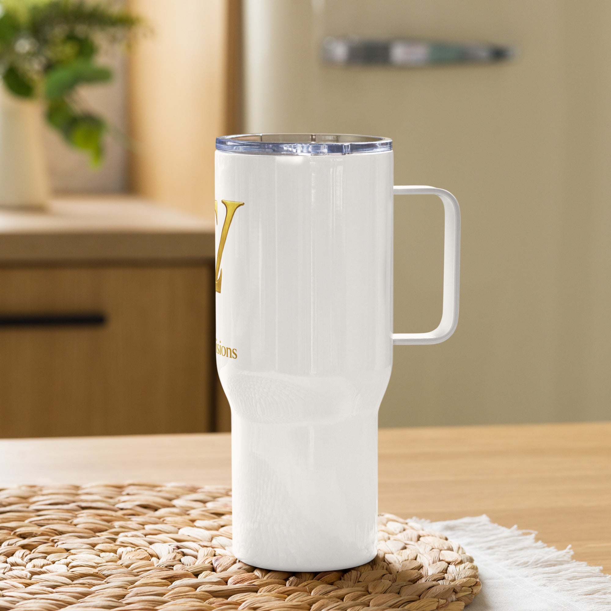 SEV GOLD SIGIL TRAVEL MUG WITH HANDLE — GOLD SIGIL & WORDMARK — alternate view 4 of 6