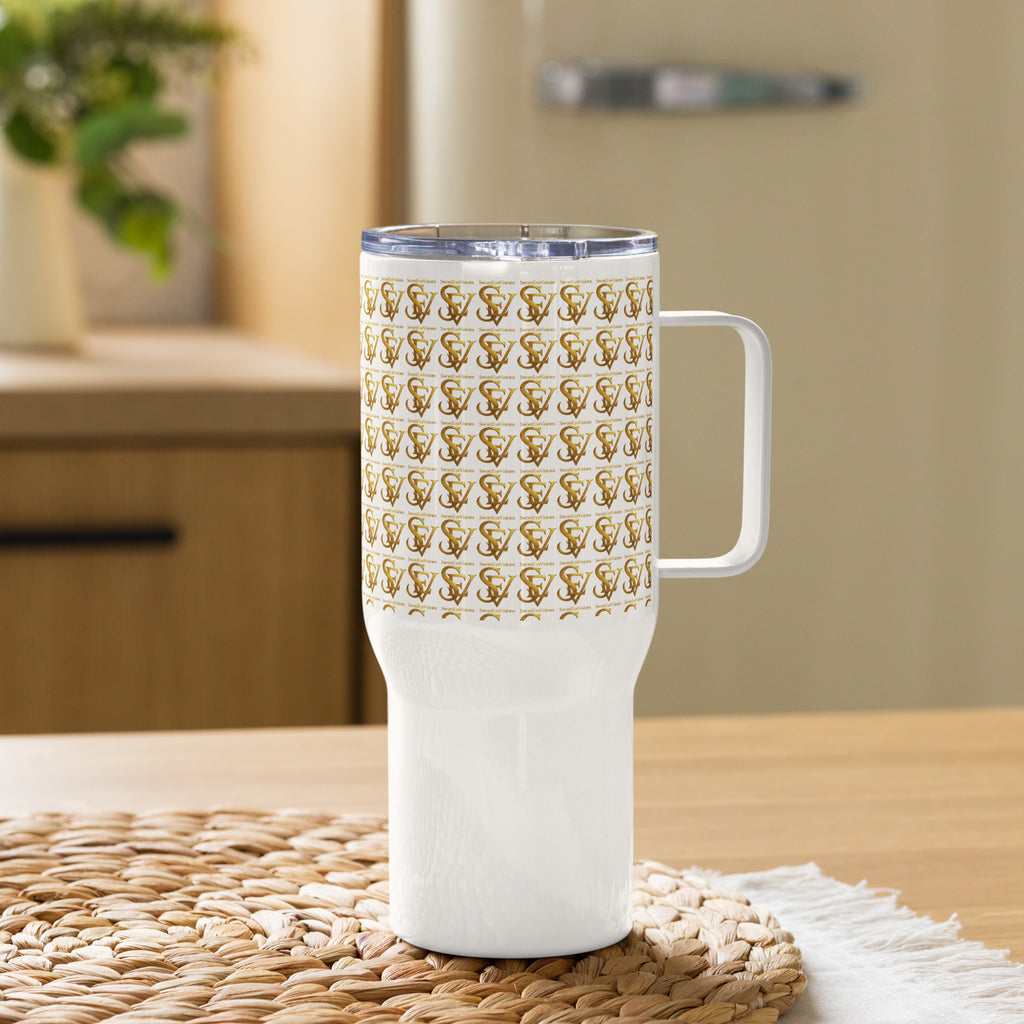 SEV GOLD SIGIL TRAVEL MUG WITH HANDLE — GOLD SIGIL & WORDMARK REPEAT — alternate view 4 of 6