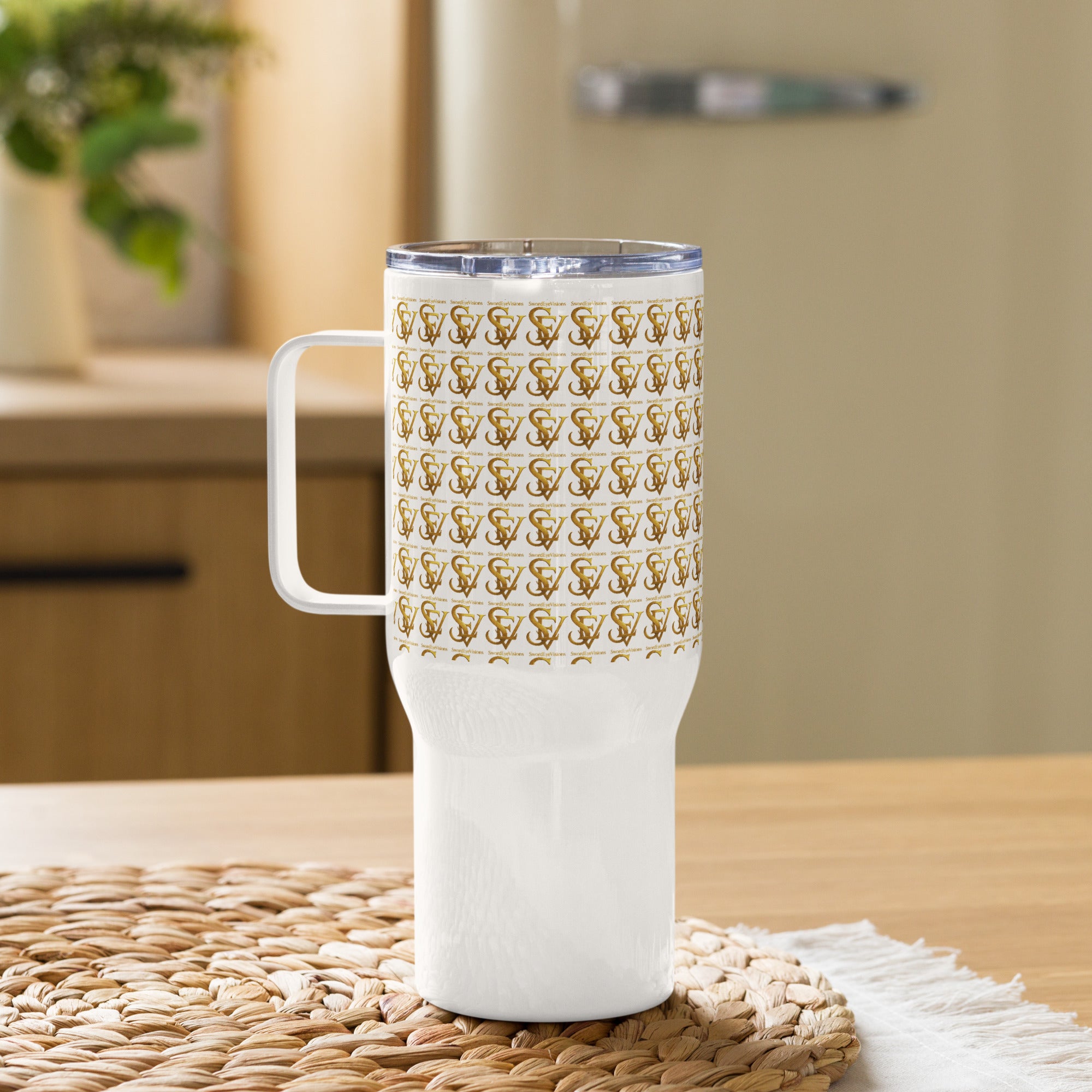 SEV GOLD SIGIL TRAVEL MUG WITH HANDLE — GOLD SIGIL & WORDMARK REPEAT — alternate view 3 of 6