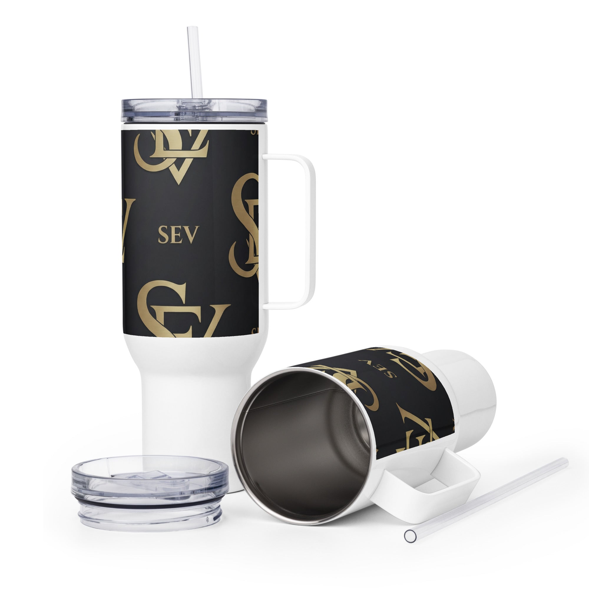 NOIR GRAPHITE TRAVEL MUG WITH HANDLE — SIGNATURE NOIR GOLD — alternate view 2 of 7