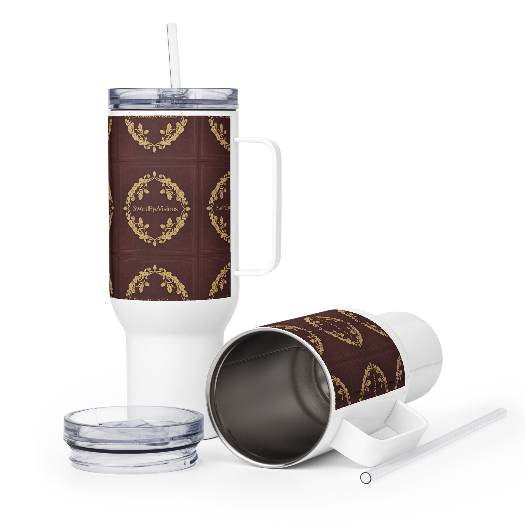 IMPERIAL BURGUNDY TRAVEL MUG WITH HANDLE — IMPERIAL BURGUNDY GOLD — alternate view 1 of 2