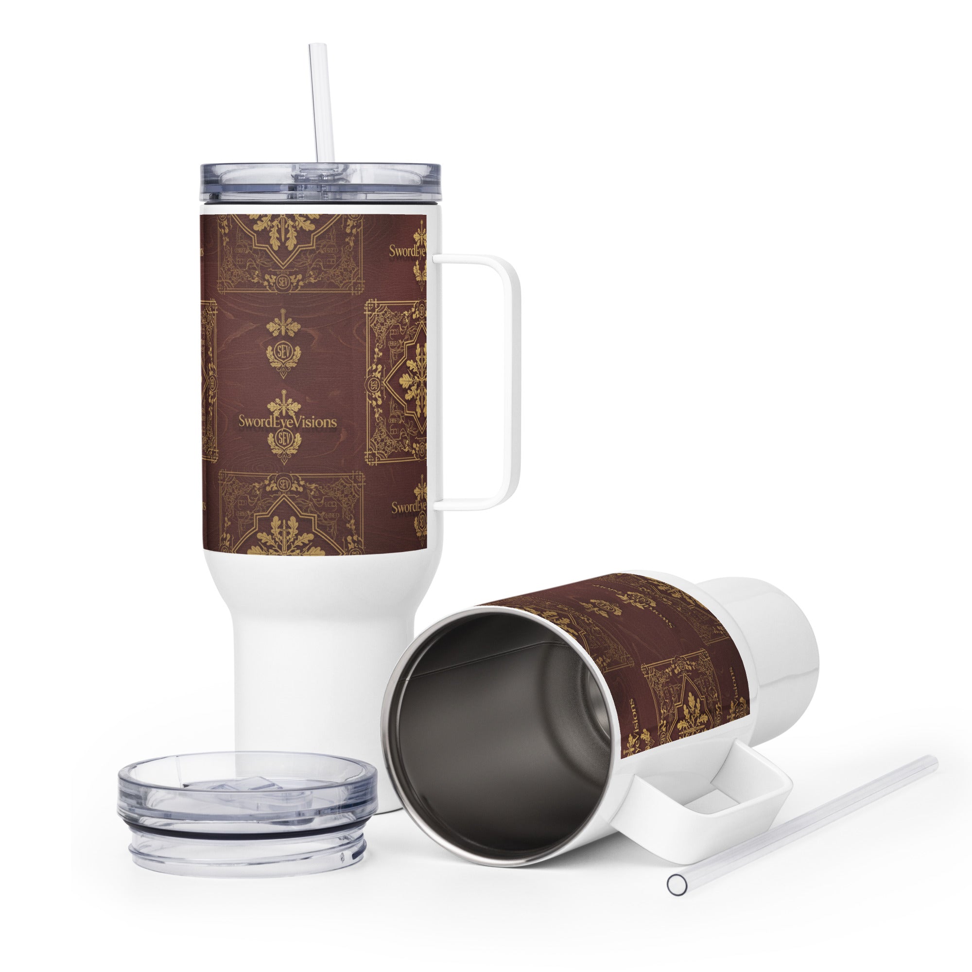 IMPERIAL BURGUNDY TRAVEL MUG WITH HANDLE — IMPERIAL BURGUNDY GOLD V2 — alternate view 1 of 2
