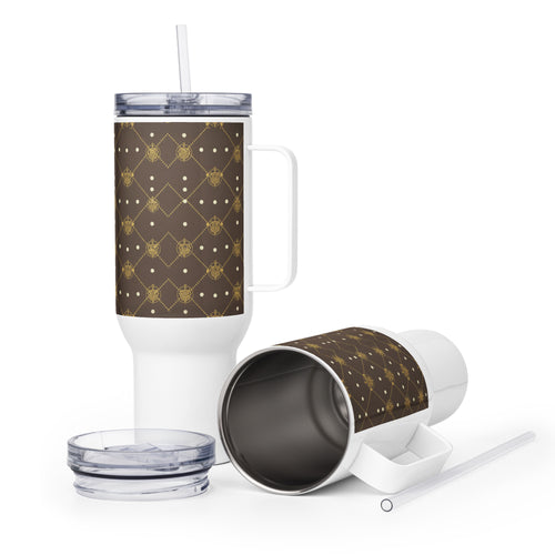 DEEP COCOA TRAVEL MUG WITH HANDLE — DIAMOND MONOGRAM — alternate view 1 of 2