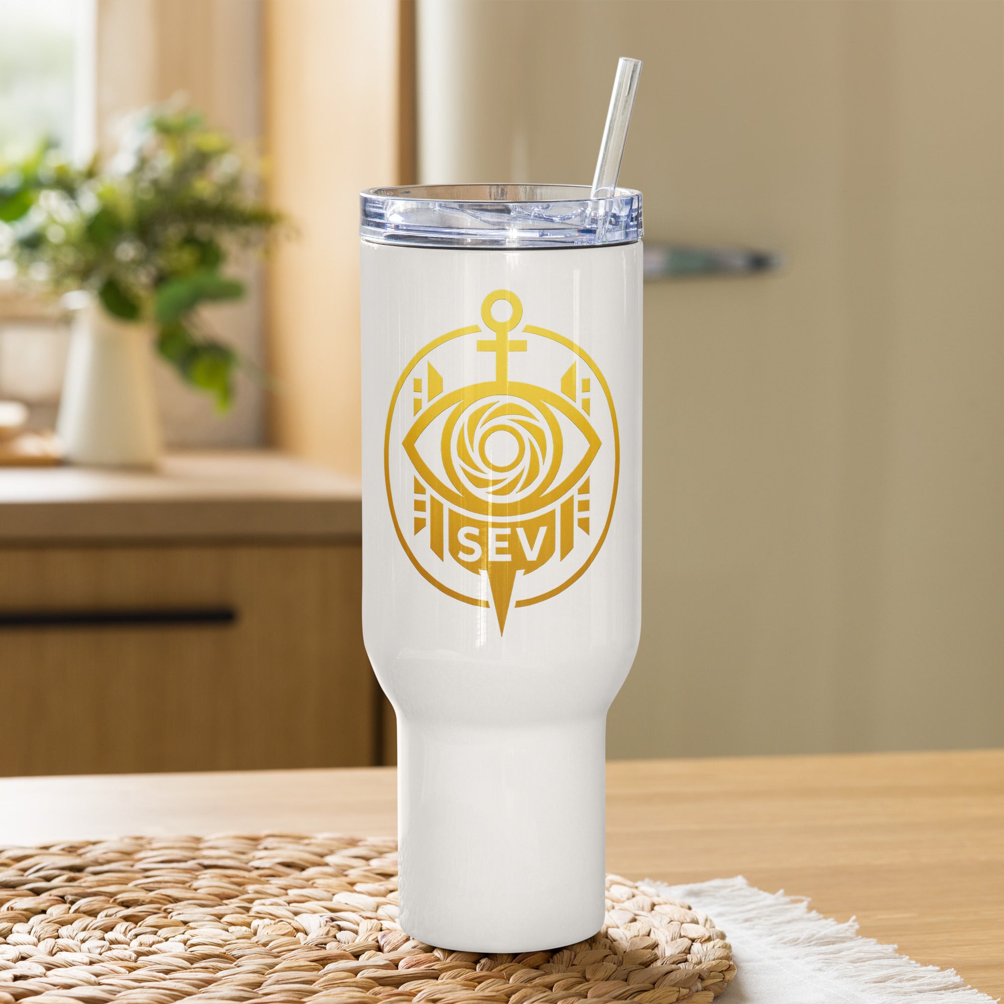 SEV GOLD CREST TRAVEL MUG WITH HANDLE — SIGNATURE GOLD CREST — alternate view 1 of 6