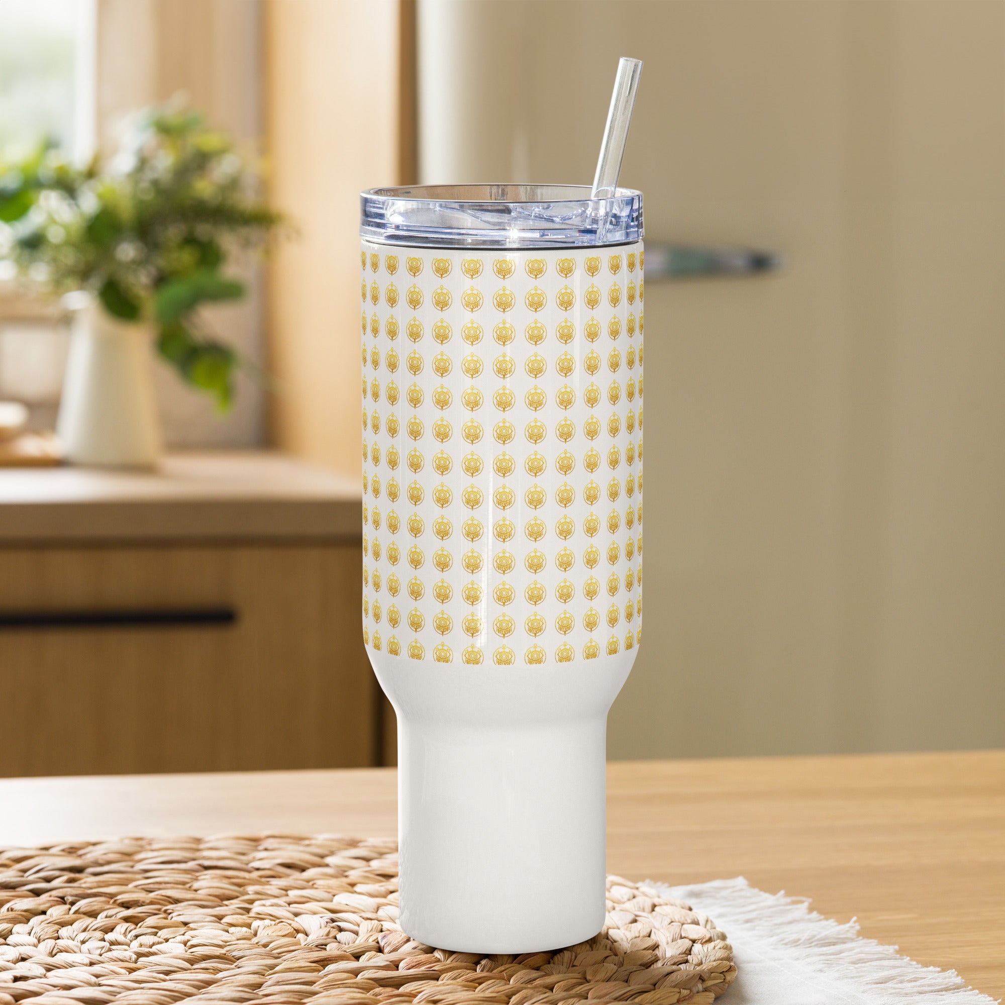 SEV GOLD CREST TRAVEL MUG WITH HANDLE — GOLD CREST REPEAT — alternate view 1 of 6