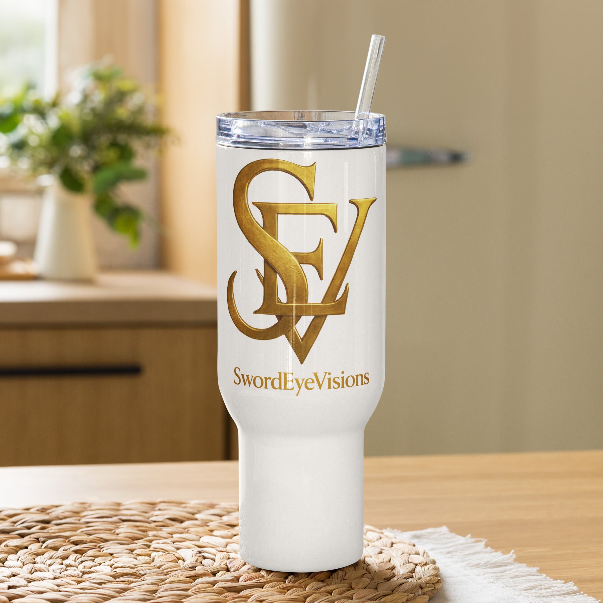 SEV GOLD SIGIL TRAVEL MUG WITH HANDLE — GOLD SIGIL & WORDMARK — alternate view 1 of 6