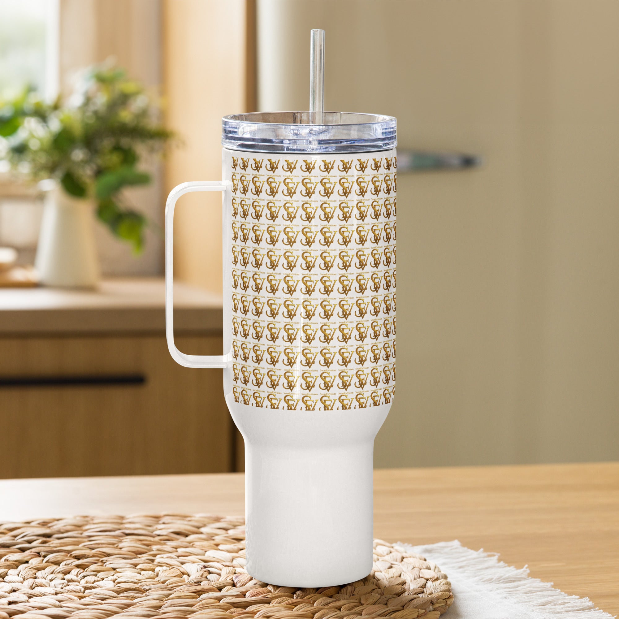 SEV GOLD SIGIL TRAVEL MUG WITH HANDLE — GOLD SIGIL & WORDMARK REPEAT — alternate view 5 of 6