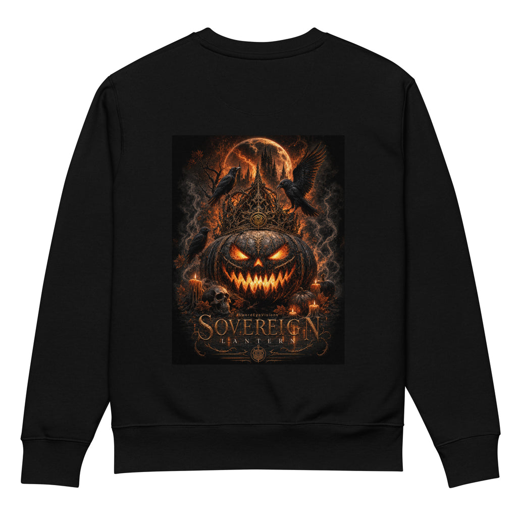 Sovereign Lantern Hybrid Crewneck in Black, back view with the large Sovereign Lantern artwork