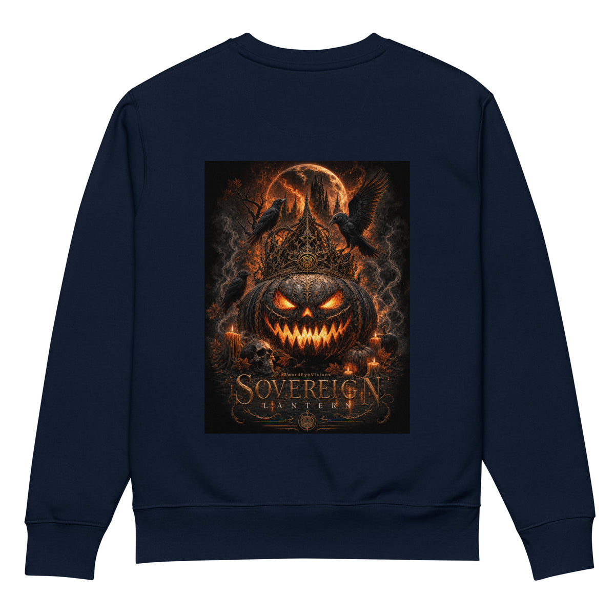 Sovereign Lantern Hybrid Crewneck in French Navy, back view with the large Sovereign Lantern artwork