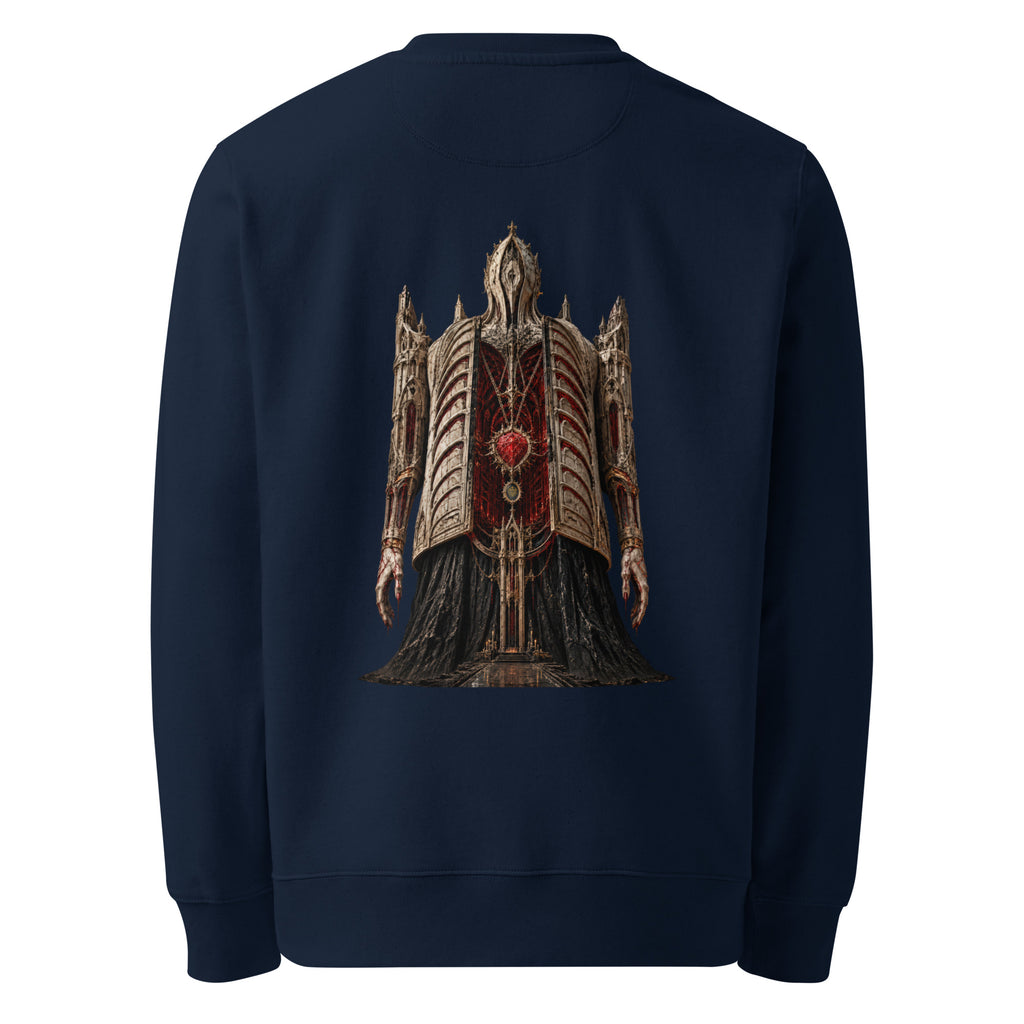 Back of the French Navy crewneck showing the Cathedral of Flesh artwork printed with no background panel