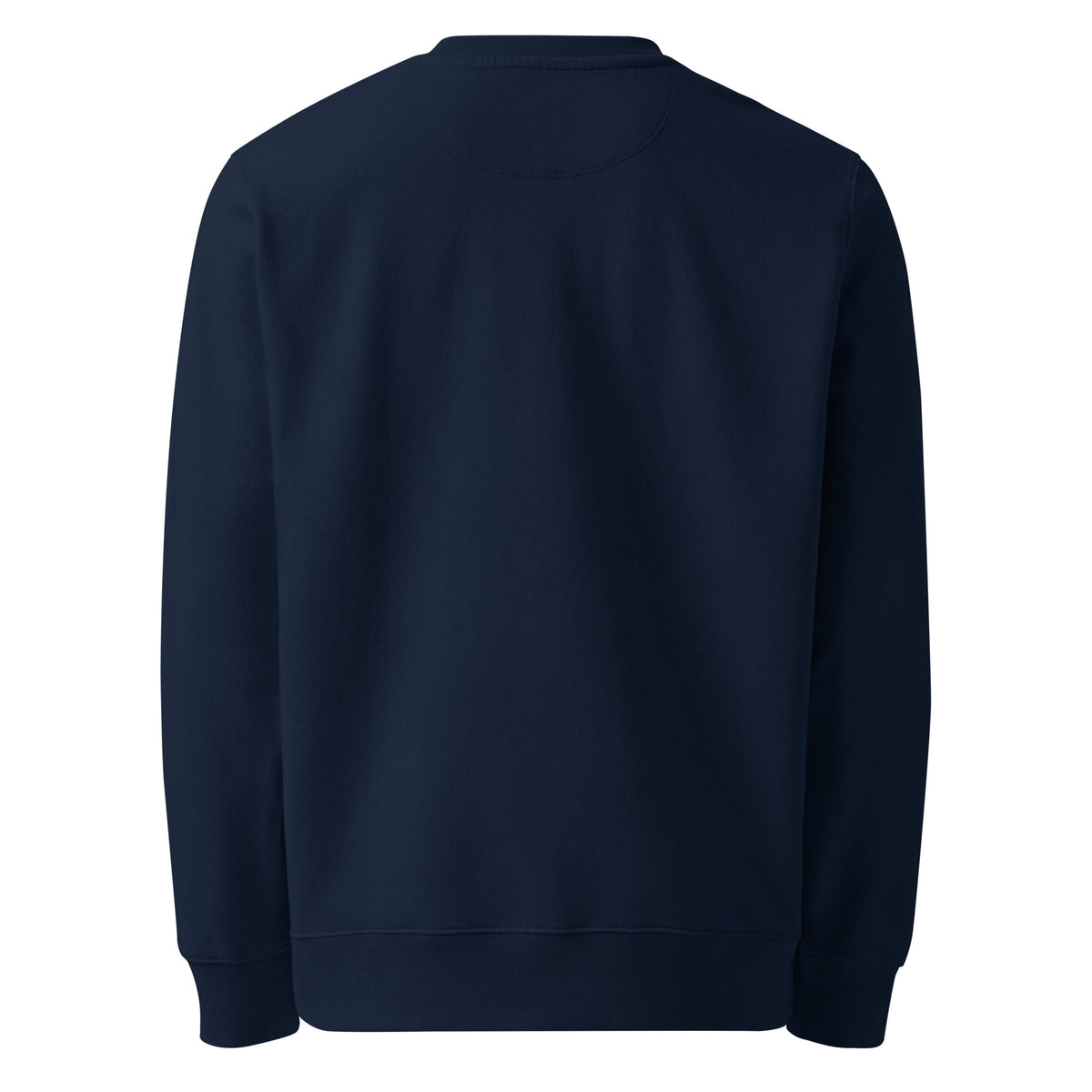 SEV Quiet Monogram Crewneck in French Navy, back view, plain with no back artwork