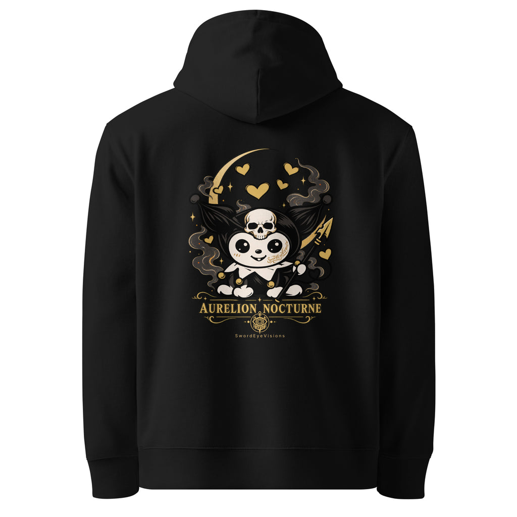 Back of the black hoodie showing the Aurelion Nocturne artwork printed with no background panel