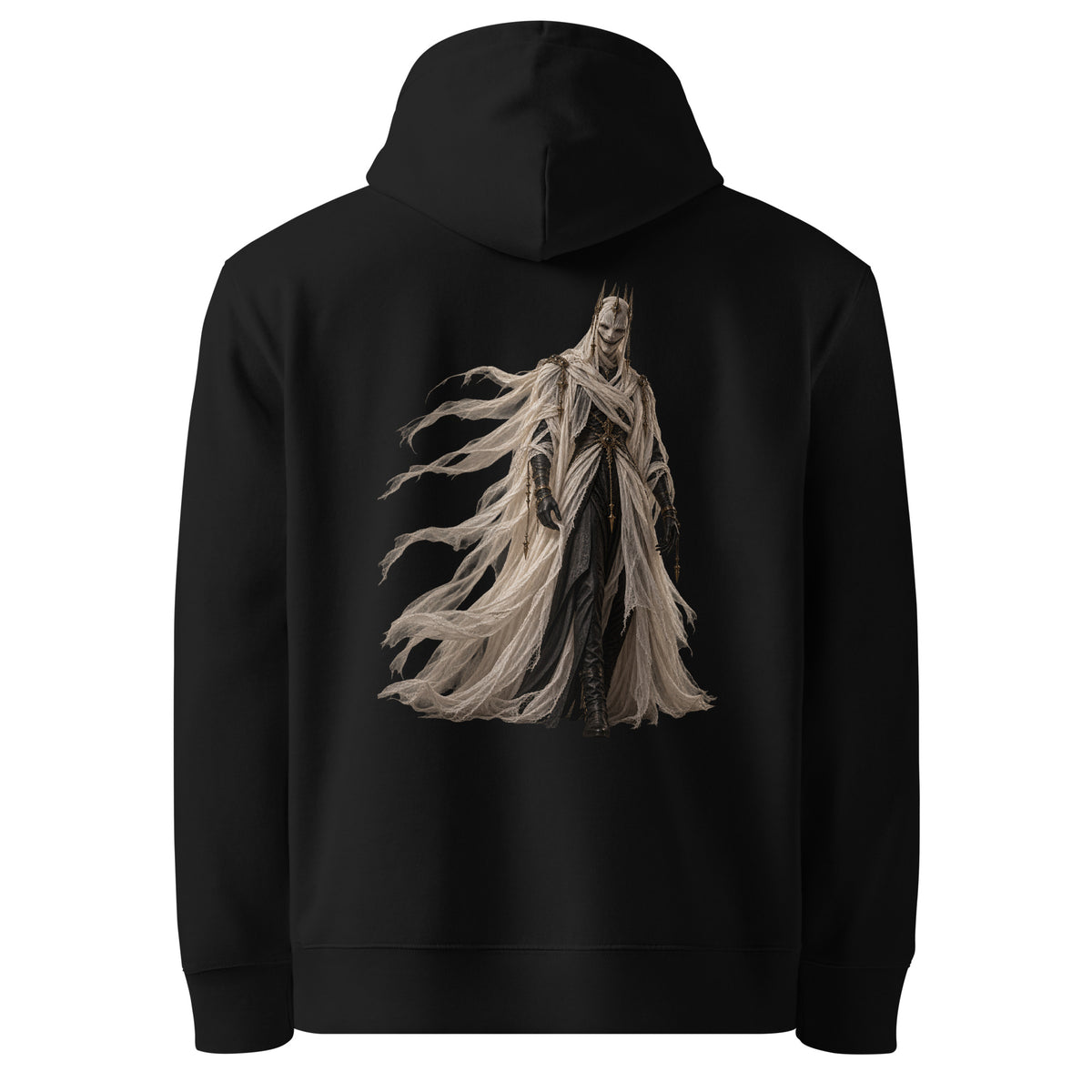 The Grinning Shroud Spectral Veil Monogram Edition hoodie in Black — back garment view with The Grinning Shroud artwork