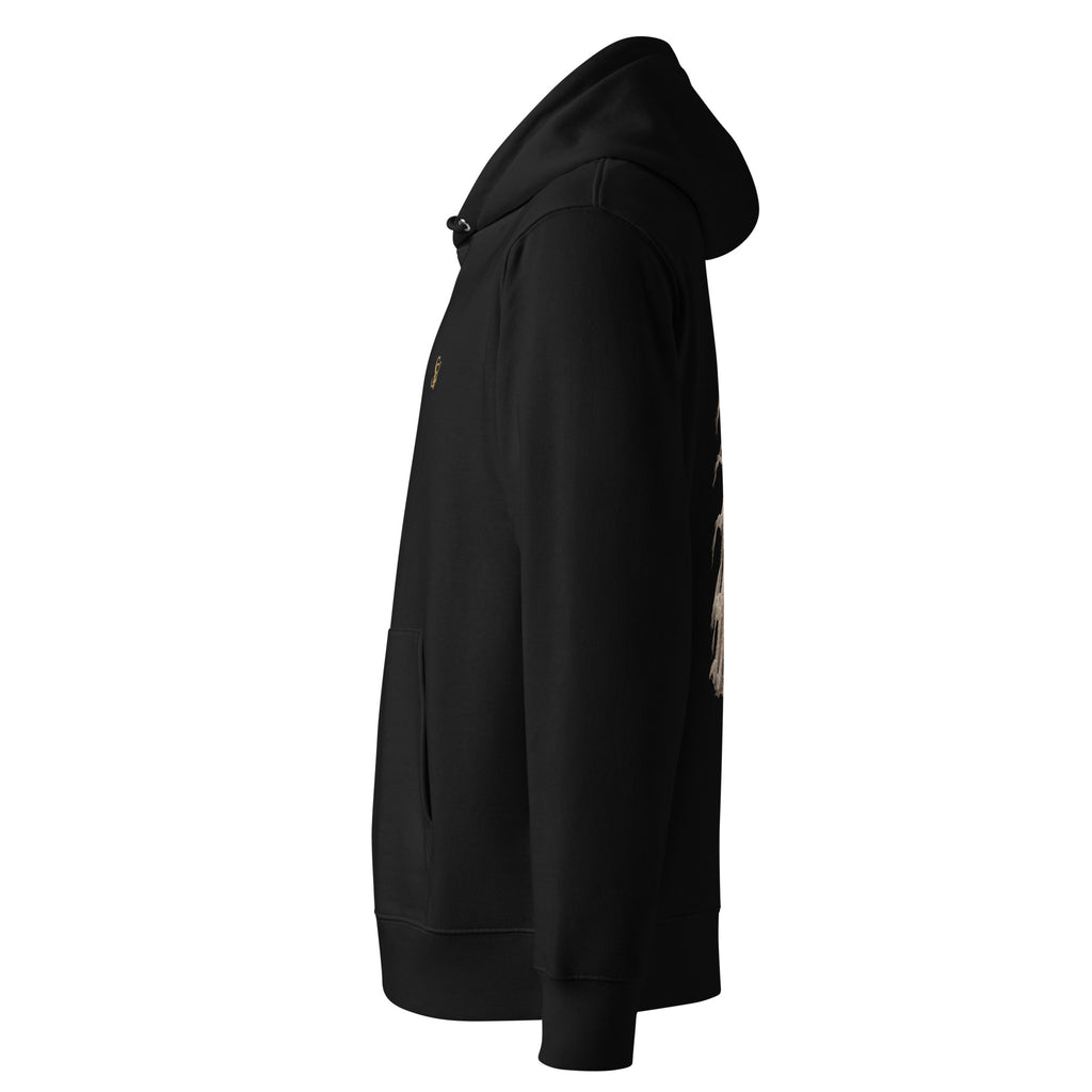 The Grinning Shroud Spectral Veil Monogram Edition hoodie in Black — left side garment view