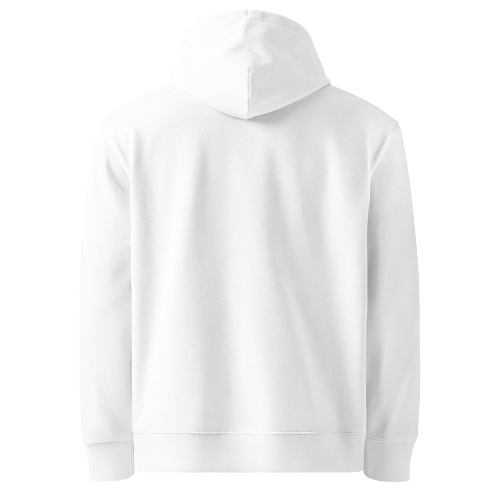 SEV Cursive Wordmark Embroidered Hoodie in White, back view, plain with no back artwork