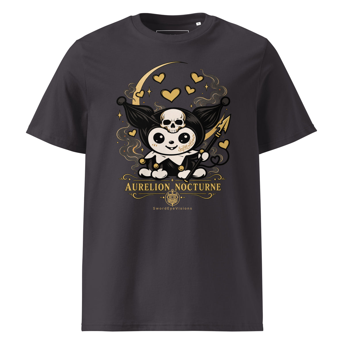 Aurelion Nocturne Tee — Anthracite — front view, original artwork
