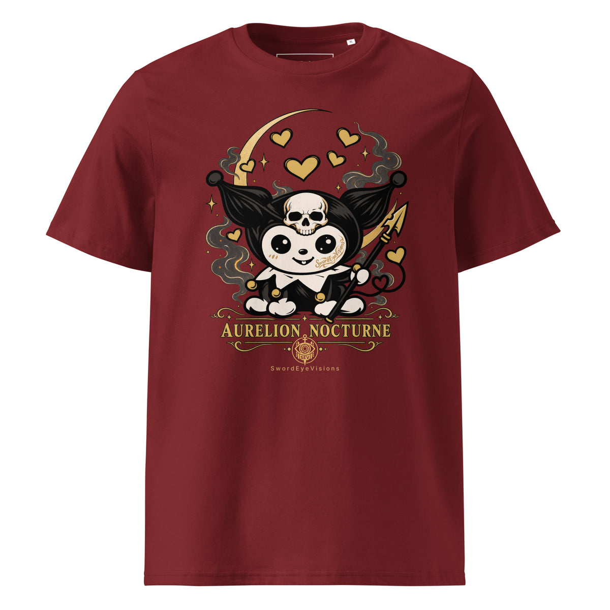 Aurelion Nocturne Tee — Burgundy — front view, original artwork