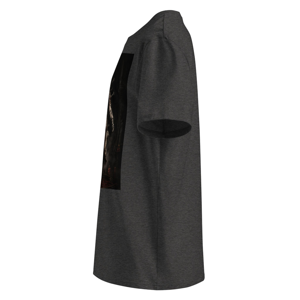 Crimson Reliquary Tee — Dark Heather Grey — left view