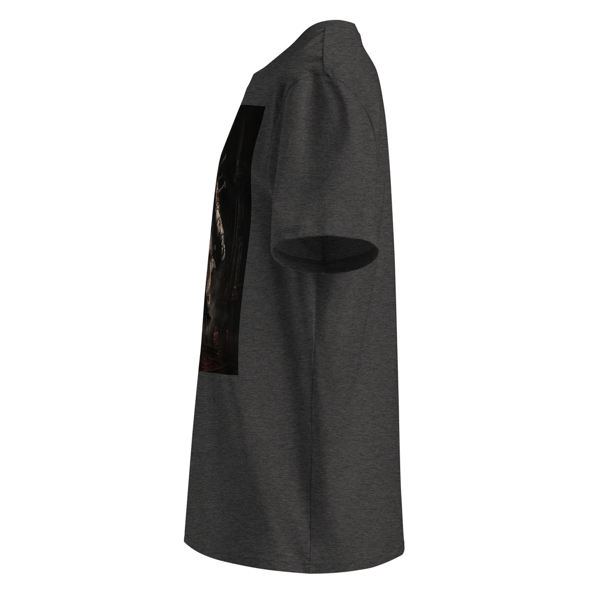 Crimson Reliquary Tee — Dark Heather Grey — left view