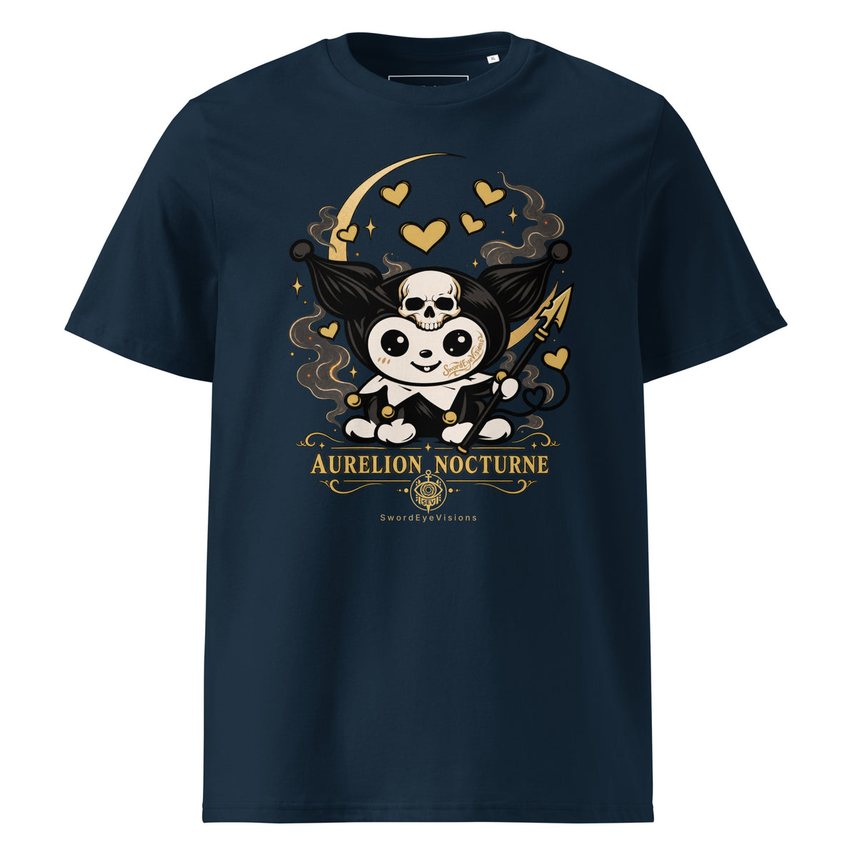 Aurelion Nocturne Tee — French Navy — front view, original artwork