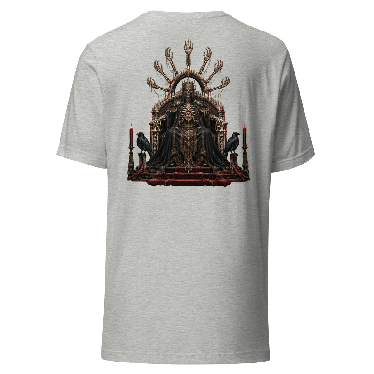 Back of the Athletic Heather tee showing the Bone Oracle artwork with no background panel