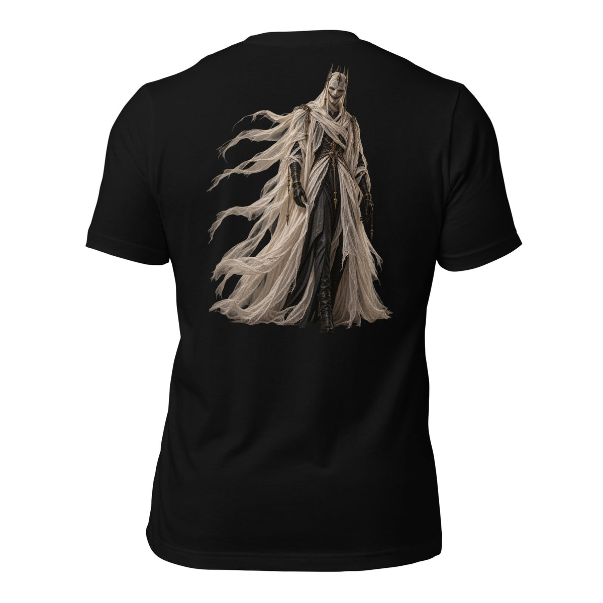 The Grinning Shroud Spectral Veil Monogram Edition tee in Black — back garment view with The Grinning Shroud artwork