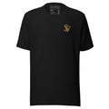 SEV Monogram Embroidered Tee in Black, front view with the small Old Gold left-chest monogram