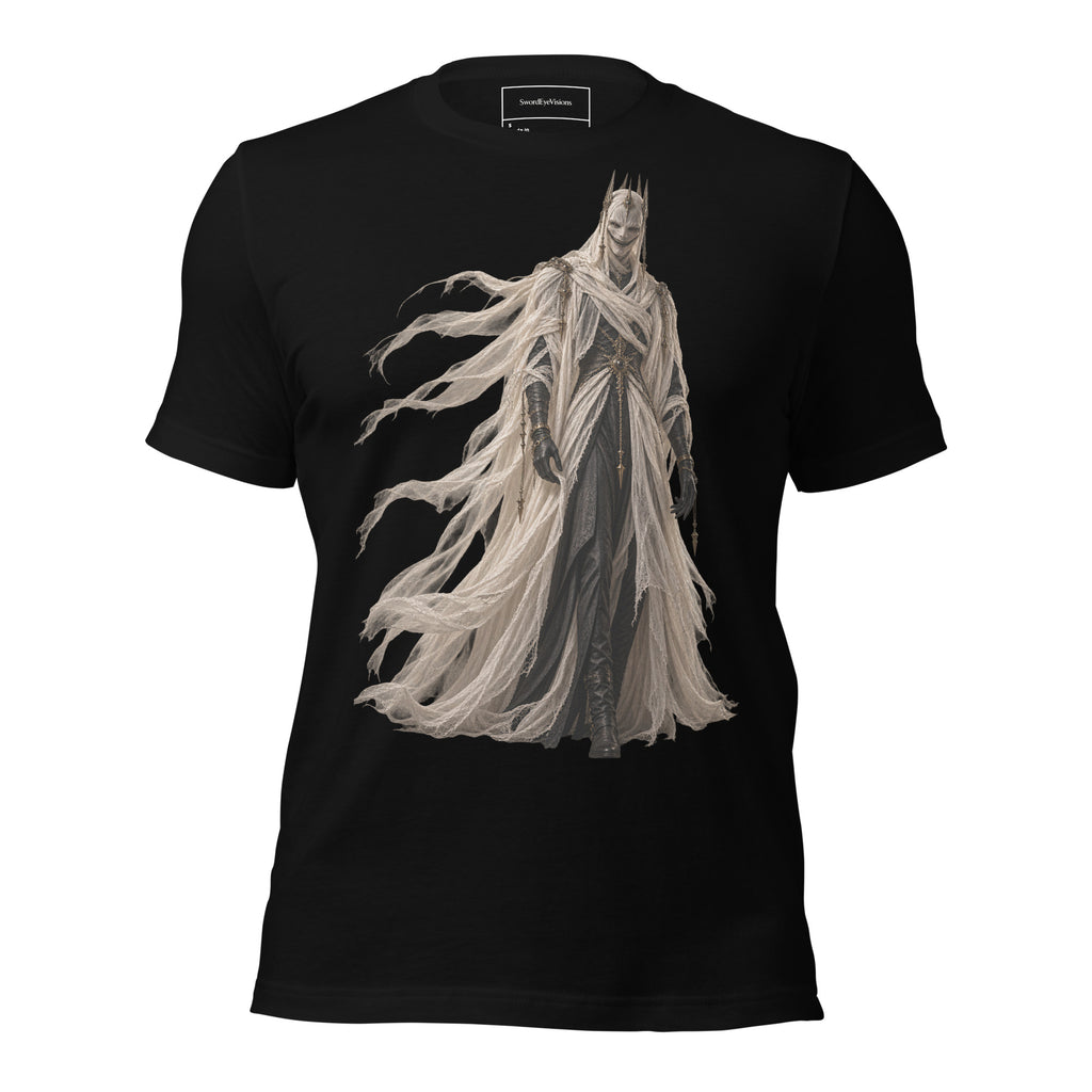 The Grinning Shroud Spectral Veil Front Edition tee in Black — front garment view with The Grinning Shroud artwork