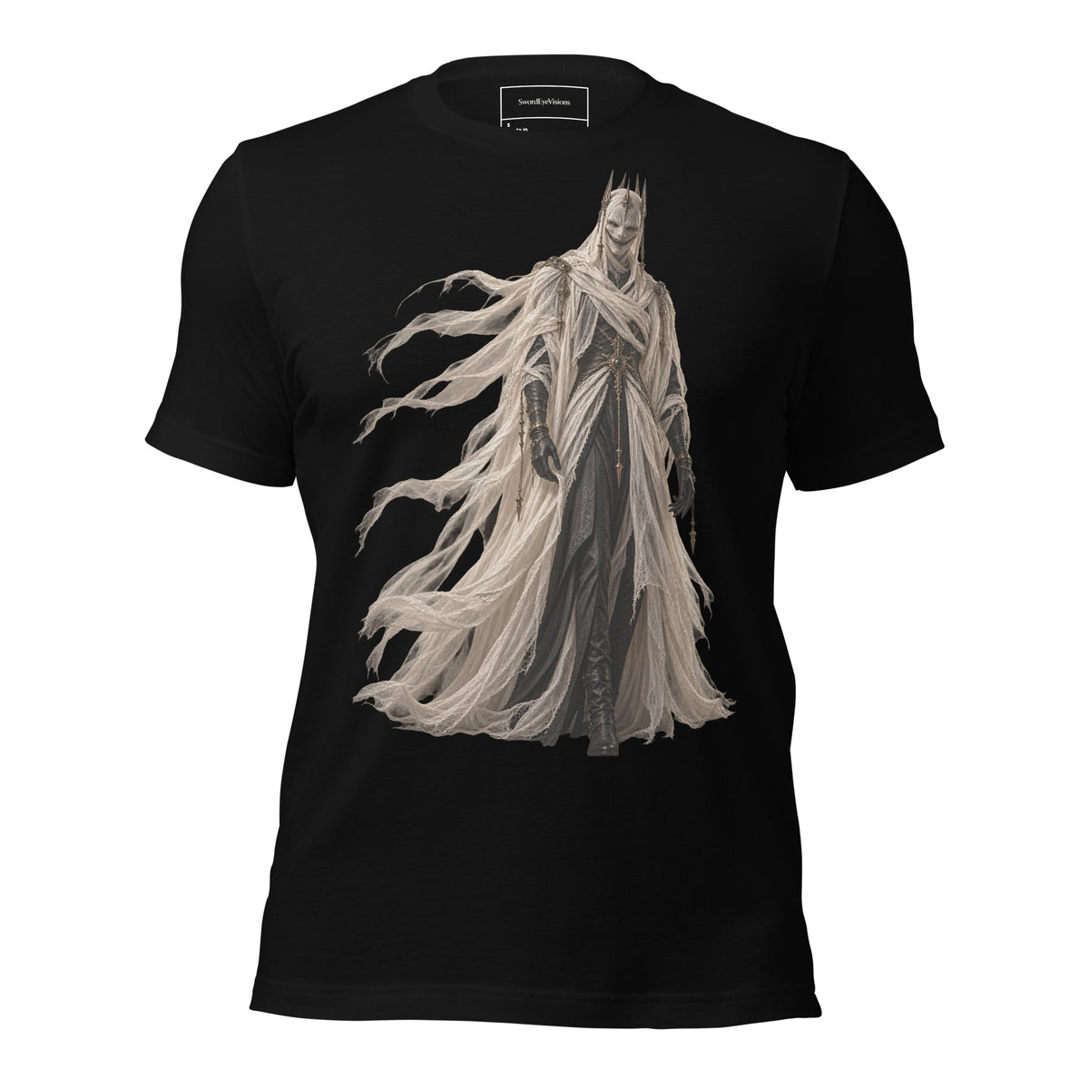 The Grinning Shroud Spectral Veil Front Edition tee in Black — front garment view with The Grinning Shroud artwork