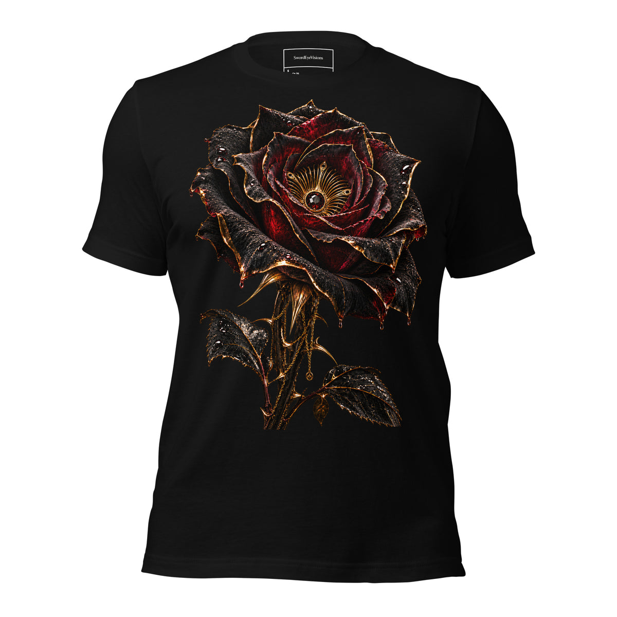 Nocturne Rose Spectral Veil Front Edition tee in Black — front garment view with the Nocturne Rose artwork