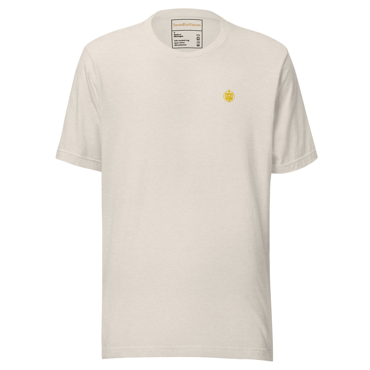 Bone Oracle Spectral Veil Edition tee in Heather Dust, front view with the embroidered SEV Sigil