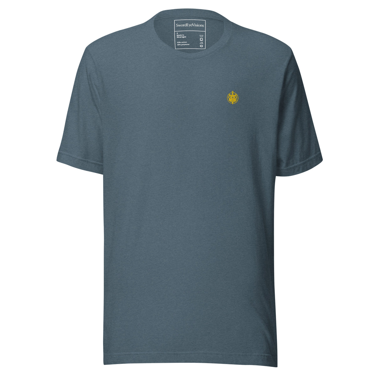 Bone Oracle Spectral Veil Edition tee in Heather Slate, front view with the embroidered SEV Sigil