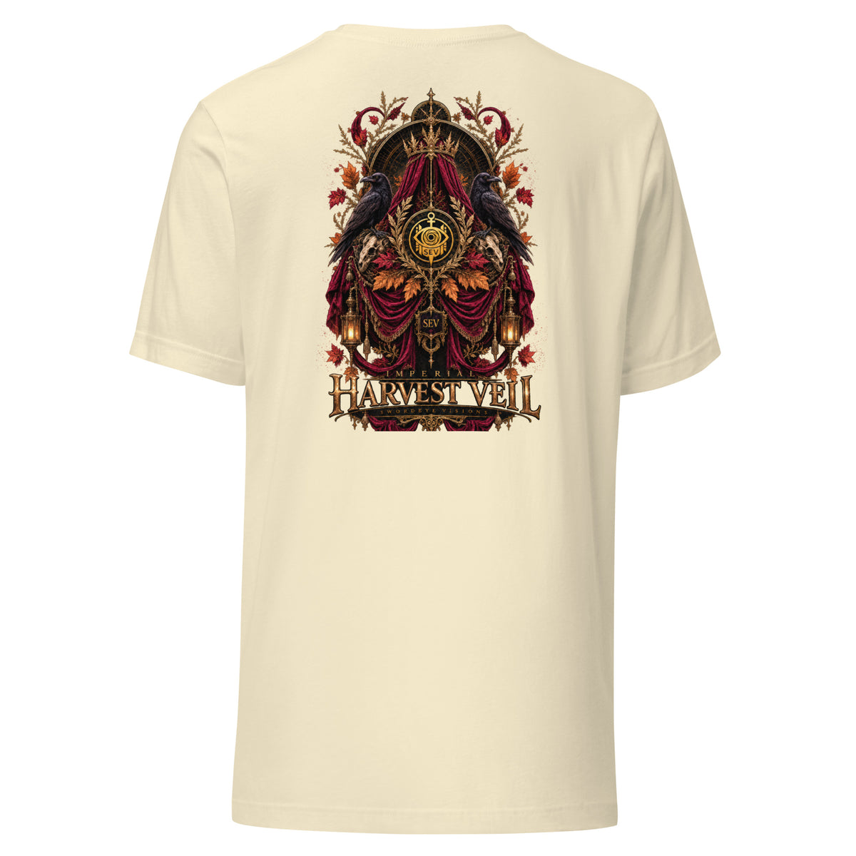 Back of the Natural tee showing the Imperial Harvest Veil artwork with no background panel