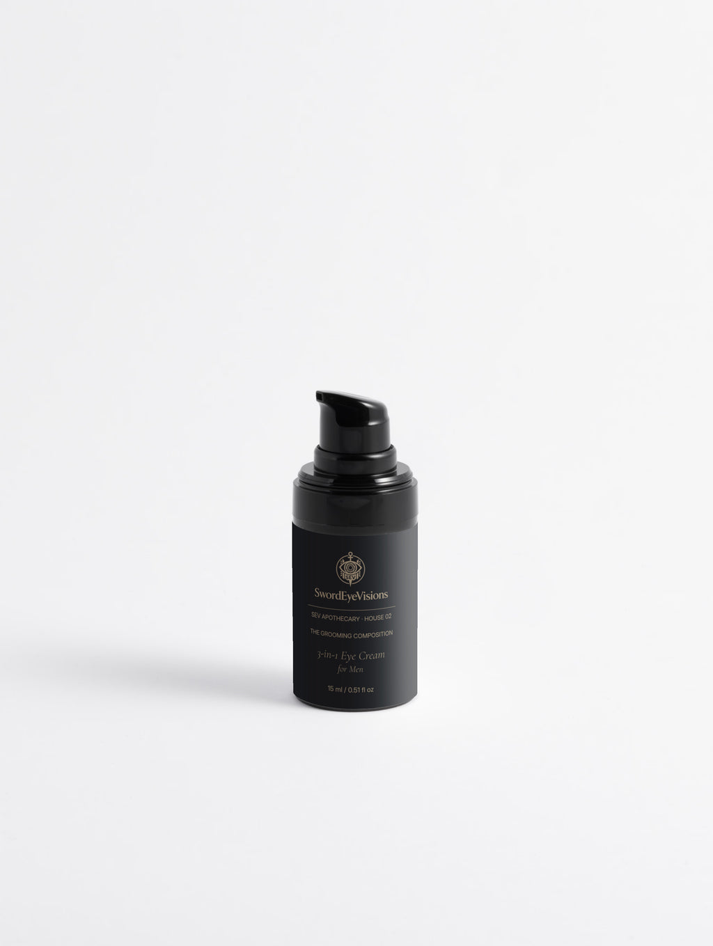 SEV Apothecary 3-in-1 Eye Cream for Men, 15 ml charcoal pump bottle, front view
